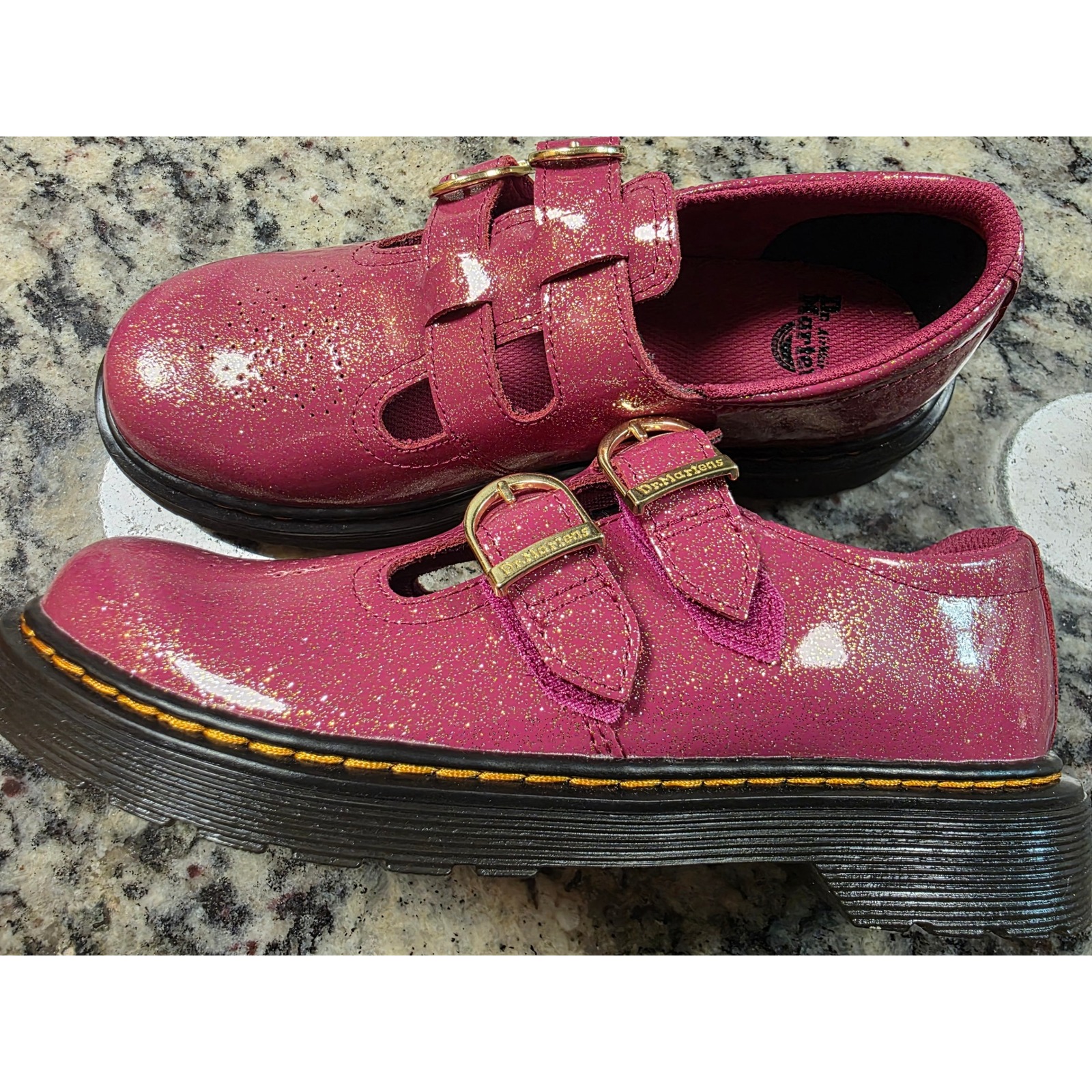 Dr. Martens 8065 J Pink Glitter Patent Leather Mary Jane Shoes Size Us 5l Eu 36